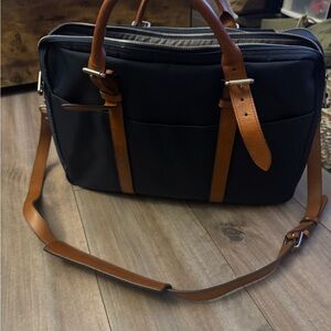 Men's Blue Briefcase with Brown Leather Trim - Professional Work Bag